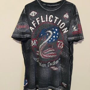 Affliction Men's Black and Red Graphic Tee